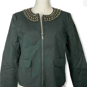 MICHAEL MICHAEL KORS Studded Moto Jacket Blazer Olive Women's Size Petite. S